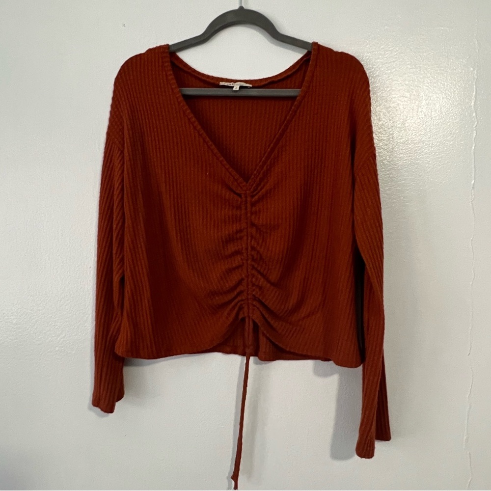 Rust Orange size large sweater with adjustable cinch